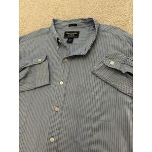 VTG Y2K Abercrombie & Fitch Muscle Button Down Preppy Shirt Blue Striped XL